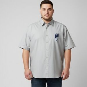 Platini Men's Gray NWT Short Sleeve Graphic Dress Shirt/Button Down Size XL